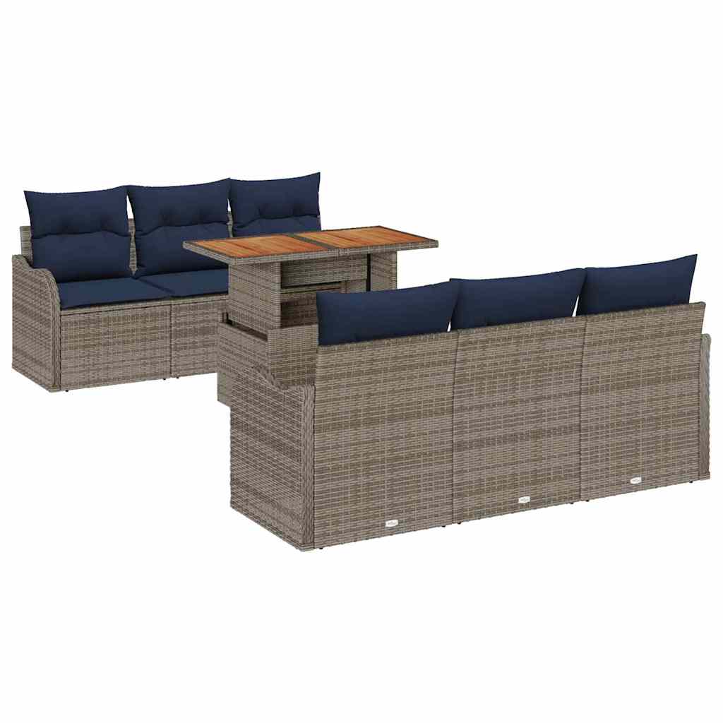vidaXL Tuinbank Set 7 st Grijs en Marineblauw poly rattan