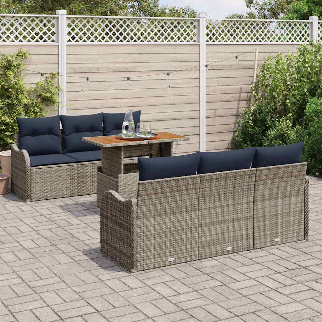 vidaXL Tuinbank Set 7 st Grijs en Marineblauw poly rattan