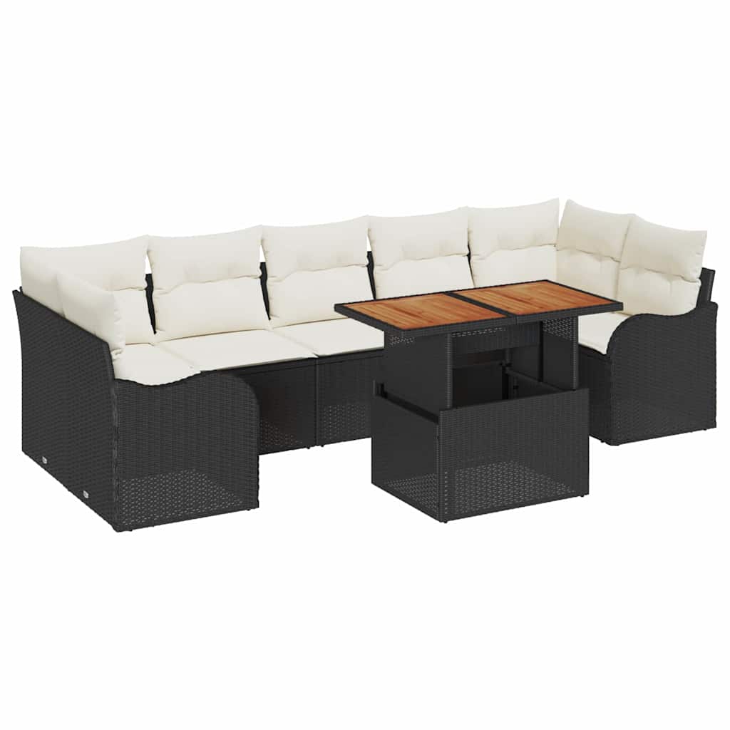 vidaXL Tuinbank Set met kussen 8 pcs Zwart en Crème poly rattan