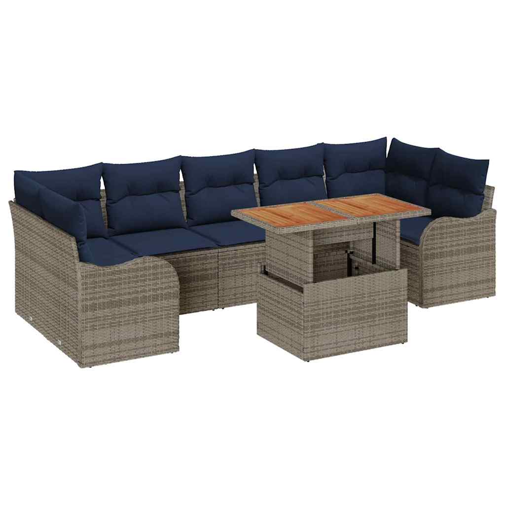vidaXL Tuinbank Set 8 st Grijs en Marineblauw poly rattan