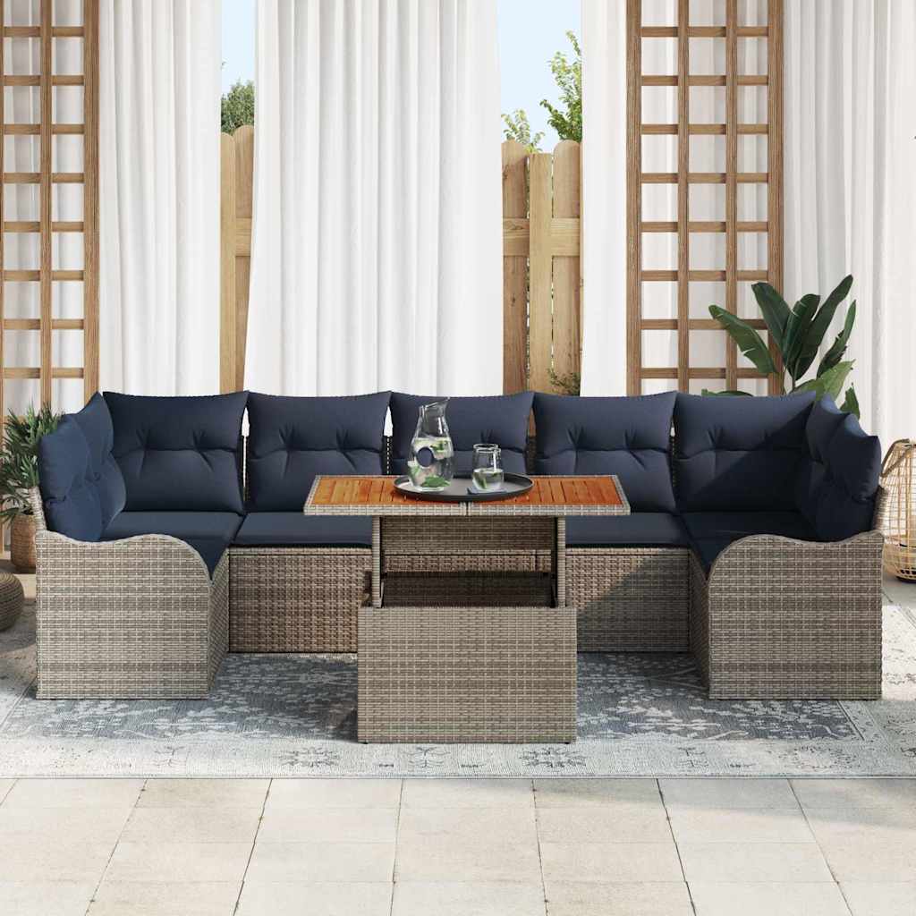 vidaXL Tuinbank Set 8 st Grijs en Marineblauw poly rattan