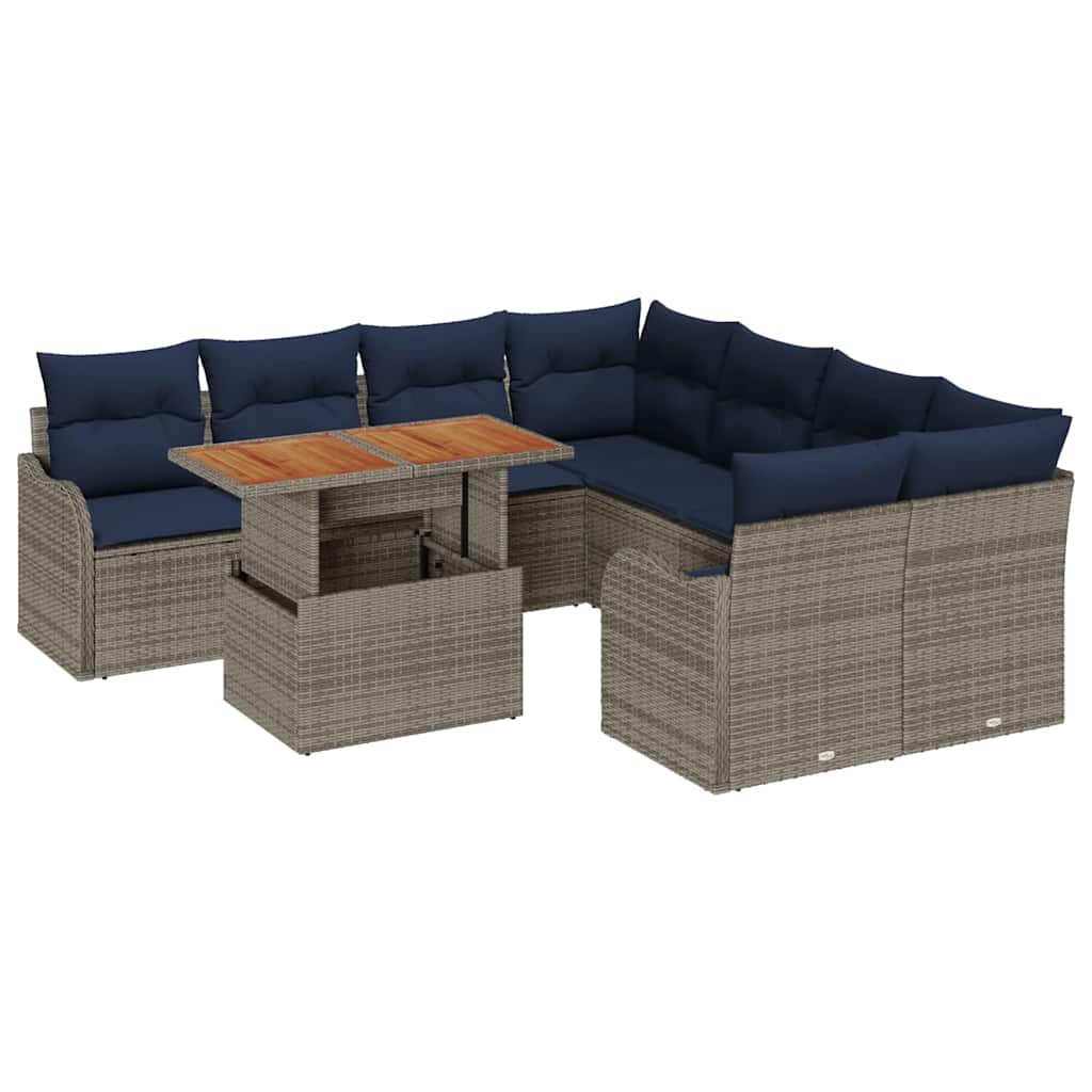 vidaXL Garden Bench Set 9 pcs 8-Seater Grey and Navy Blue