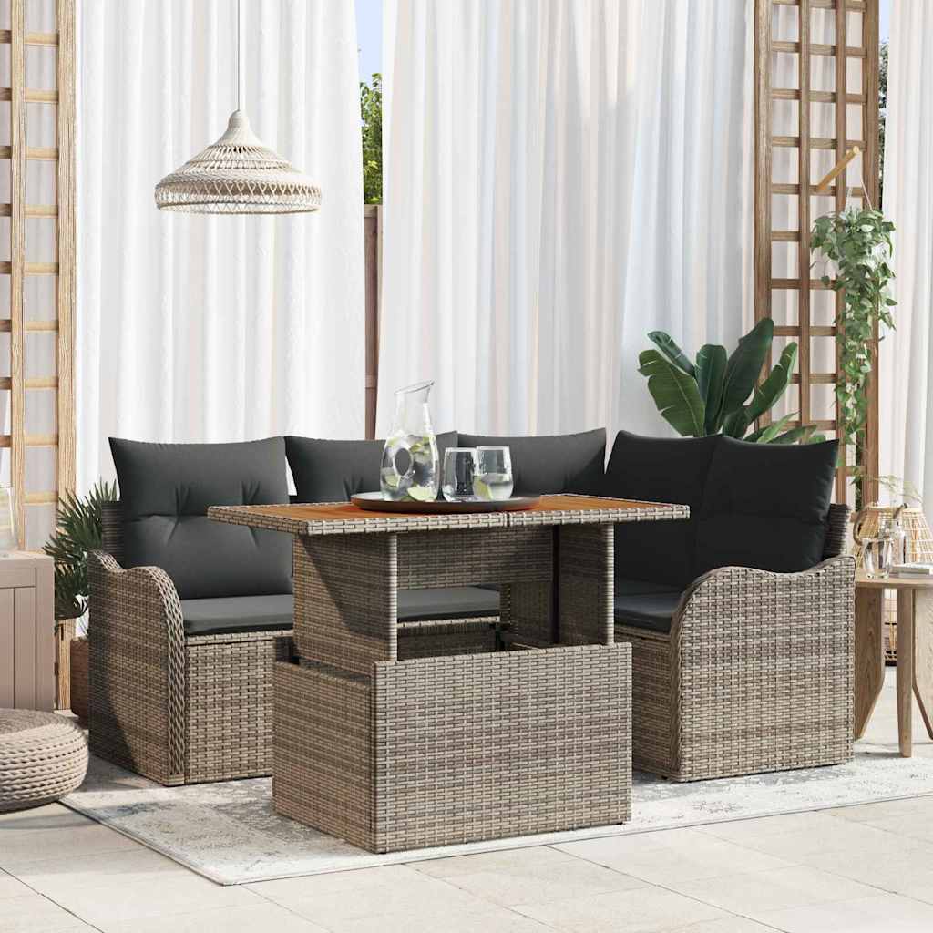 vidaXL Tuinbank Set met kussen 5 pcs Zwart en Crème poly rattan