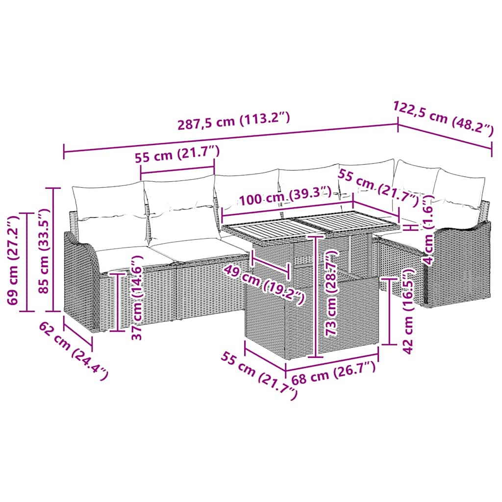 vidaXL Tuinbank Set met kussen 7 pcs Zwart en crème