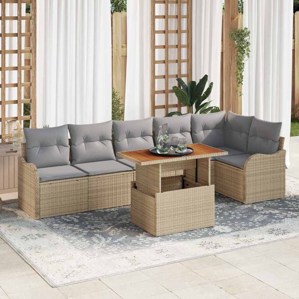 vidaXL Tuinbank Set met kussen 7 pcs Zwart en crème