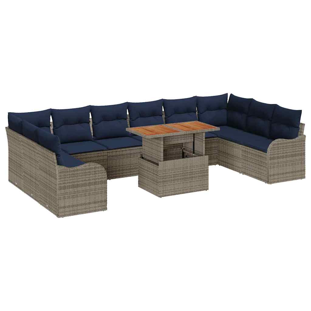 vidaXL Garden Sofa Set 11 pcs 10-Seater Grey and Navy Blue