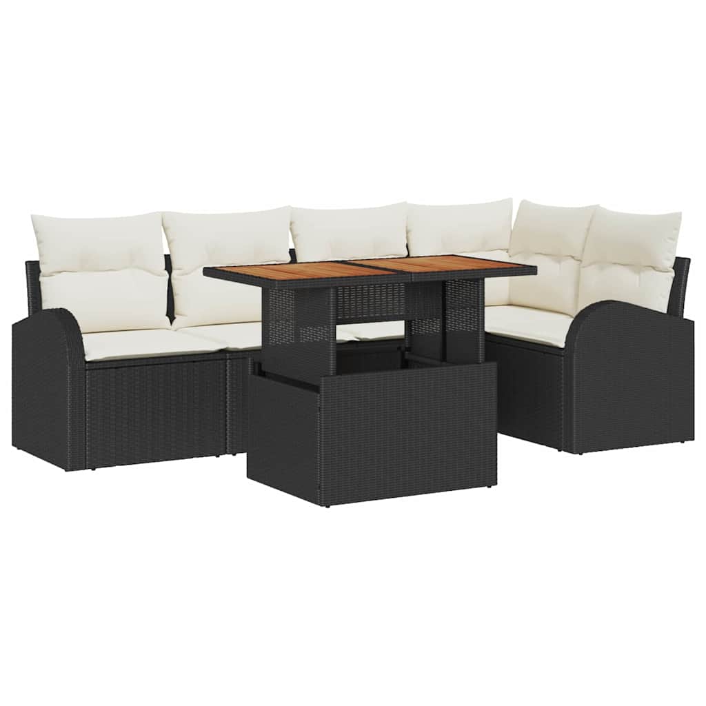 vidaXL Garden Bench Set with Cushion 6 pcs Black and Cream
