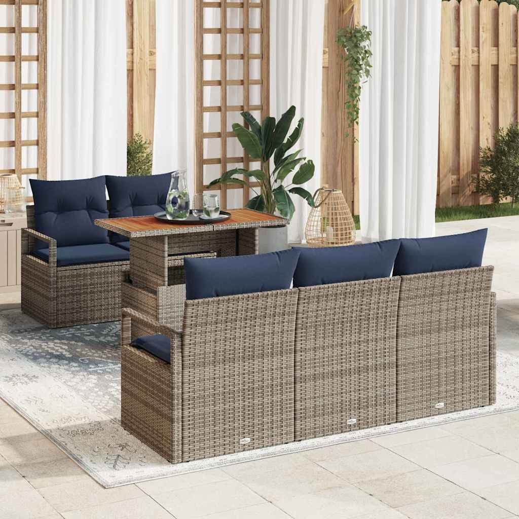 vidaXL Tuinbank Set met kussen 6 pcs grijs en marineblauw