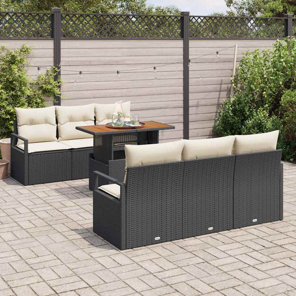 vidaXL Garden Bench Set with Cushion 7 pcs Black and Cream