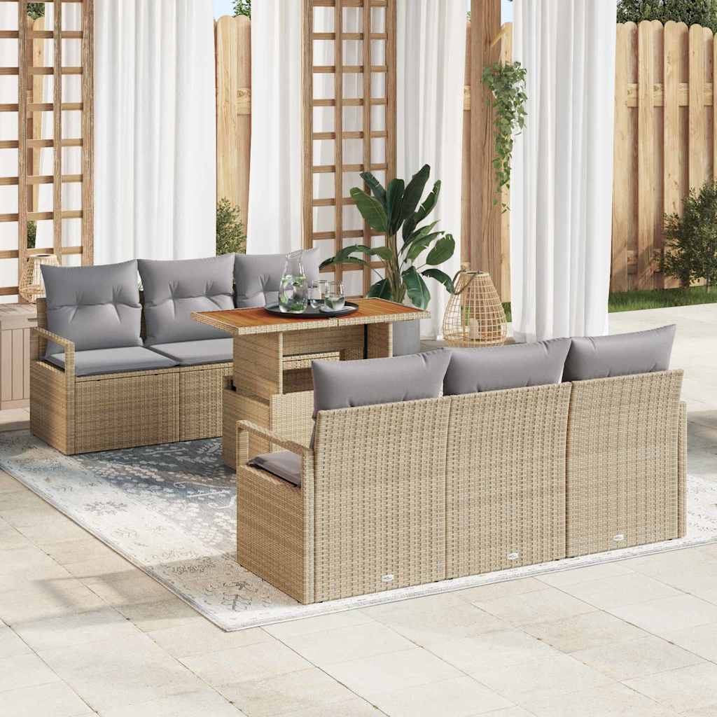vidaXL Garden Bench Set with Cushion 7 pcs Black and Cream