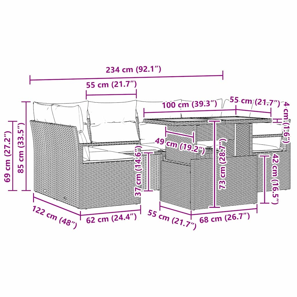 vidaXL Tuinbank Set met kussen 7 pcs Zwart en crème