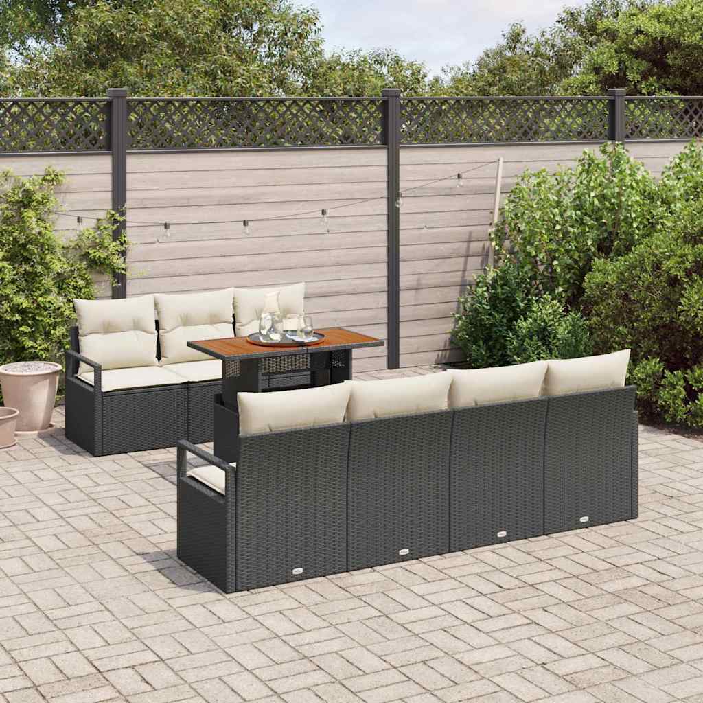 vidaXL Tuinbank Set met kussen met kussen 8 pcs Zwart en Crème