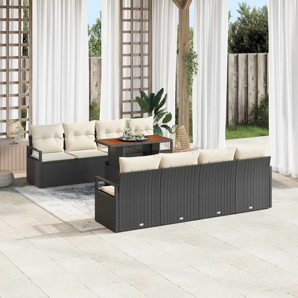 vidaXL Tuinbank Set met kussen met kussen 9 pcs Zwart en Crème