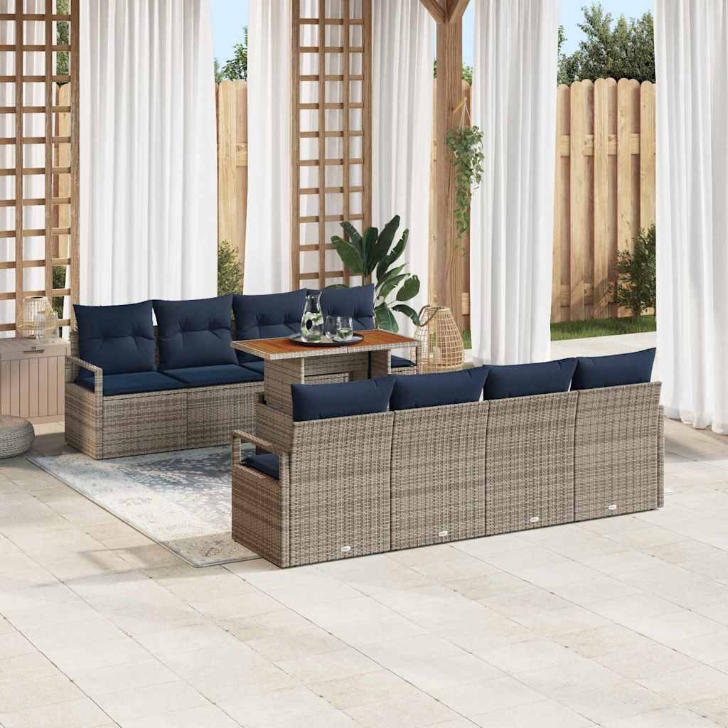 vidaXL Tuinbank Set met kussen 9 pcs Grijs en Marineblauw