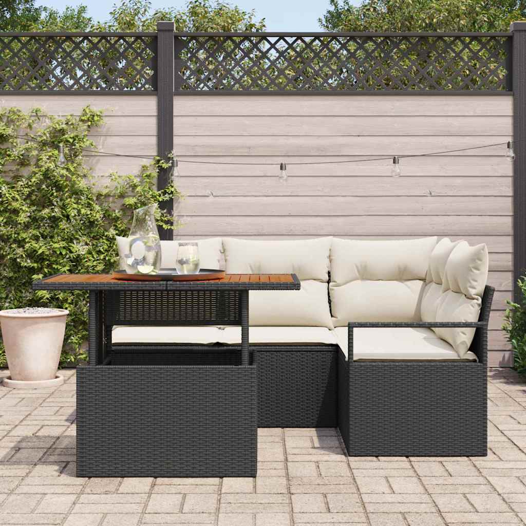vidaXL Garden Dining Table Set with Cushions 5 pcs Black and Cream