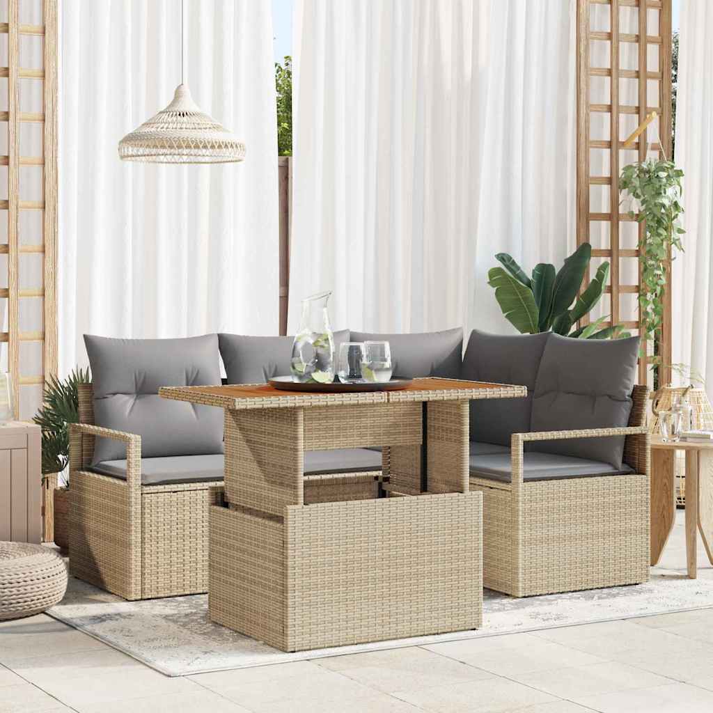 vidaXL Garden Dining Table Set with Cushions 5 pcs Black and Cream