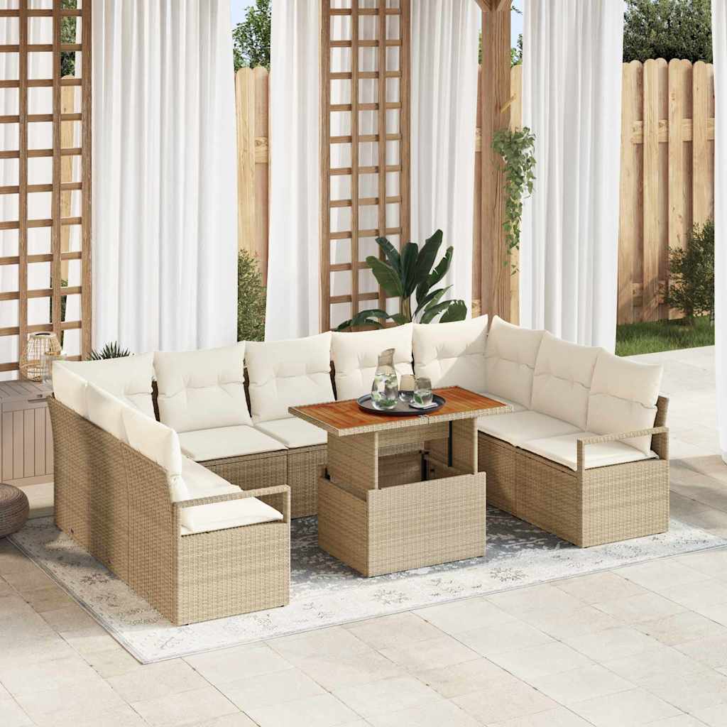 vidaXL Tuinbank Set met kussen met kussen 10 pcs Zwart en Crème