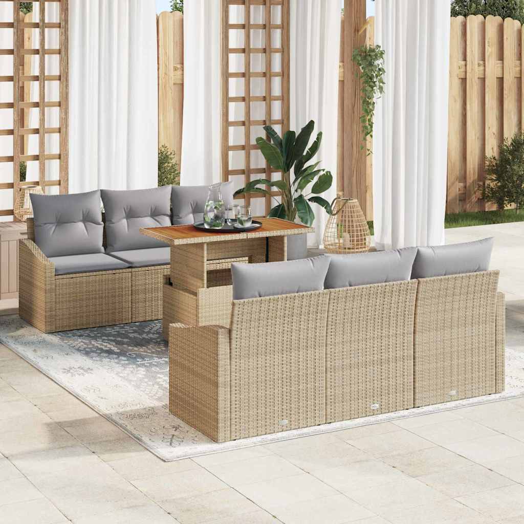 vidaXL Tuinbank Set met kussen met kussen 7 pcs Zwart en Crème