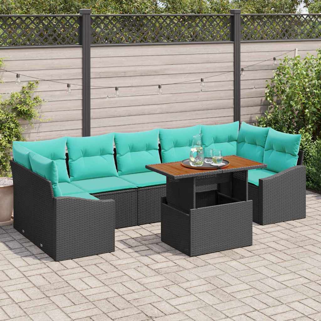 vidaXL Garden Dining Set with Cushions 8 pcs Black and Teal