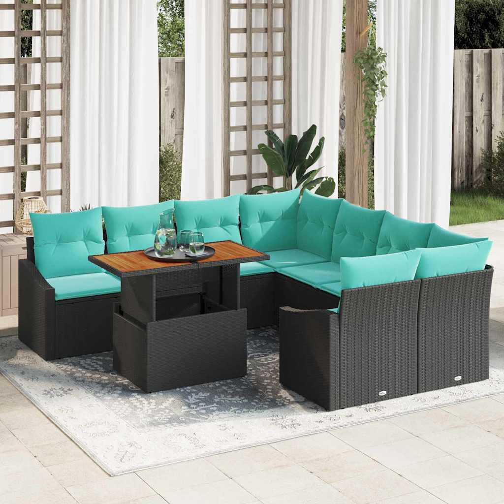 vidaXL Garden Dining Set with Cushions 9 pcs Black and Teal