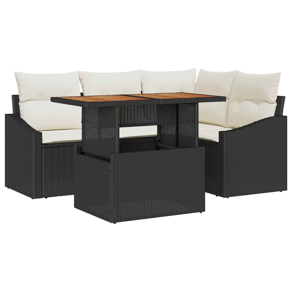 vidaXL Tuin Eettafel Set met kussen 5 pcs Zwart en Crème