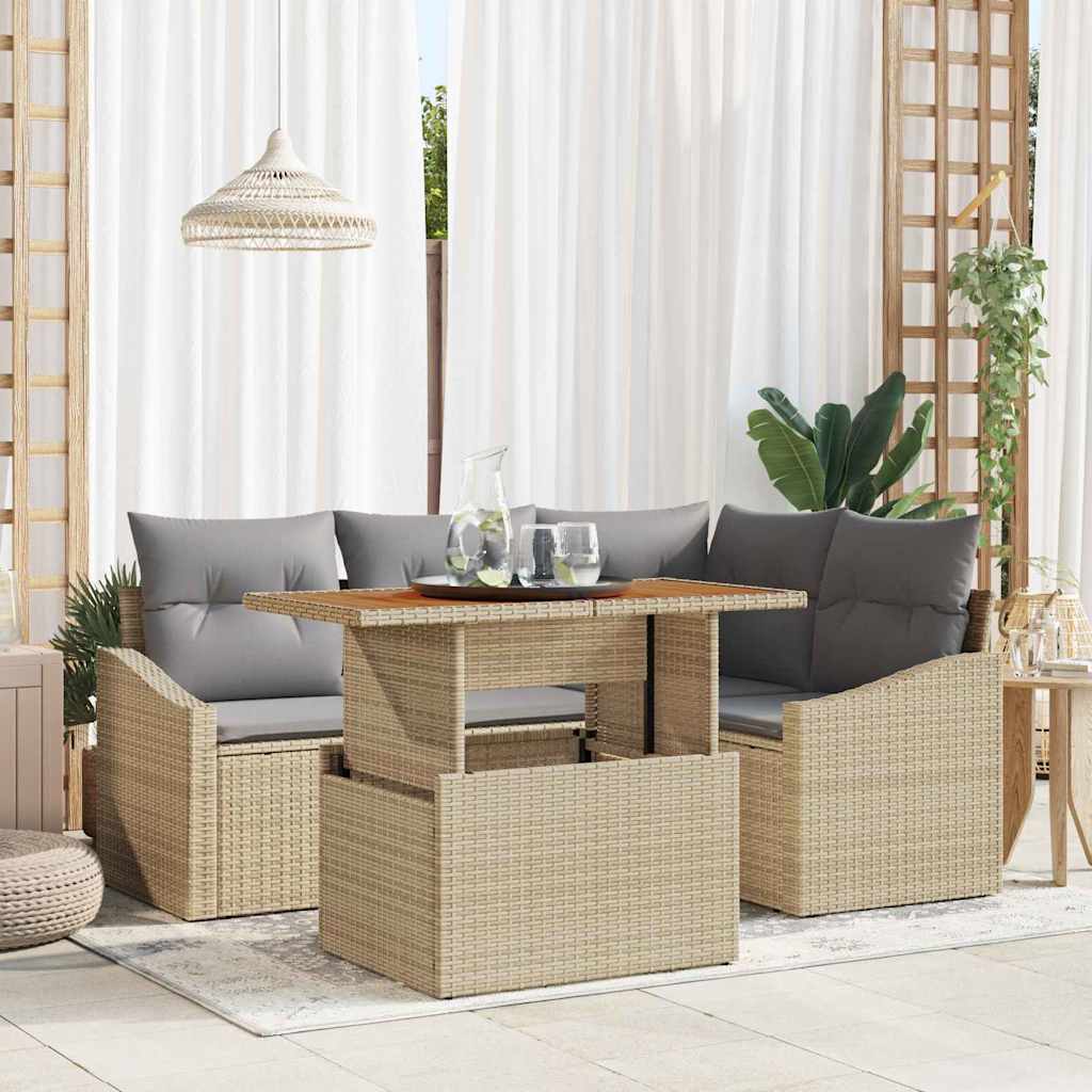 vidaXL Tuin Eettafel Set met kussen 5 pcs Zwart en Crème