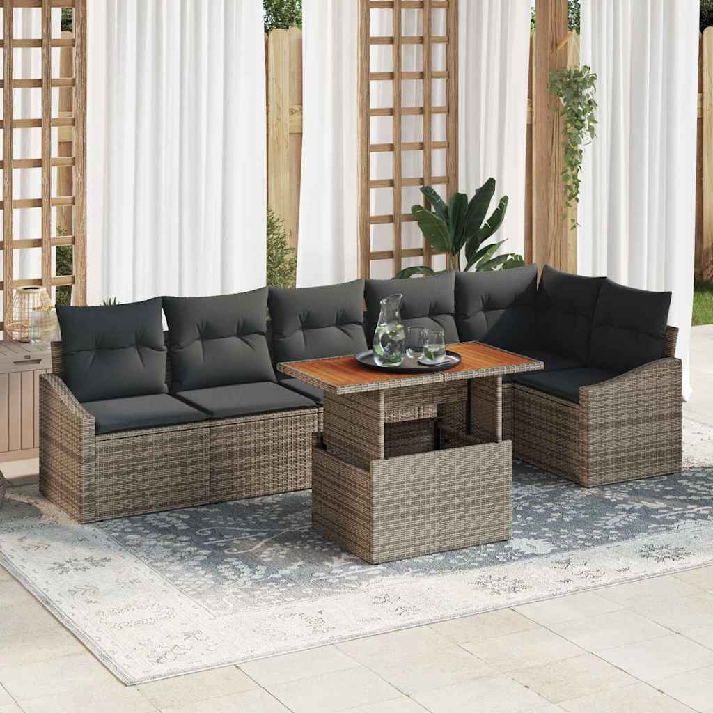vidaXL Tuin Eettafel Set met kussen 7 pcs Zwart en Crème