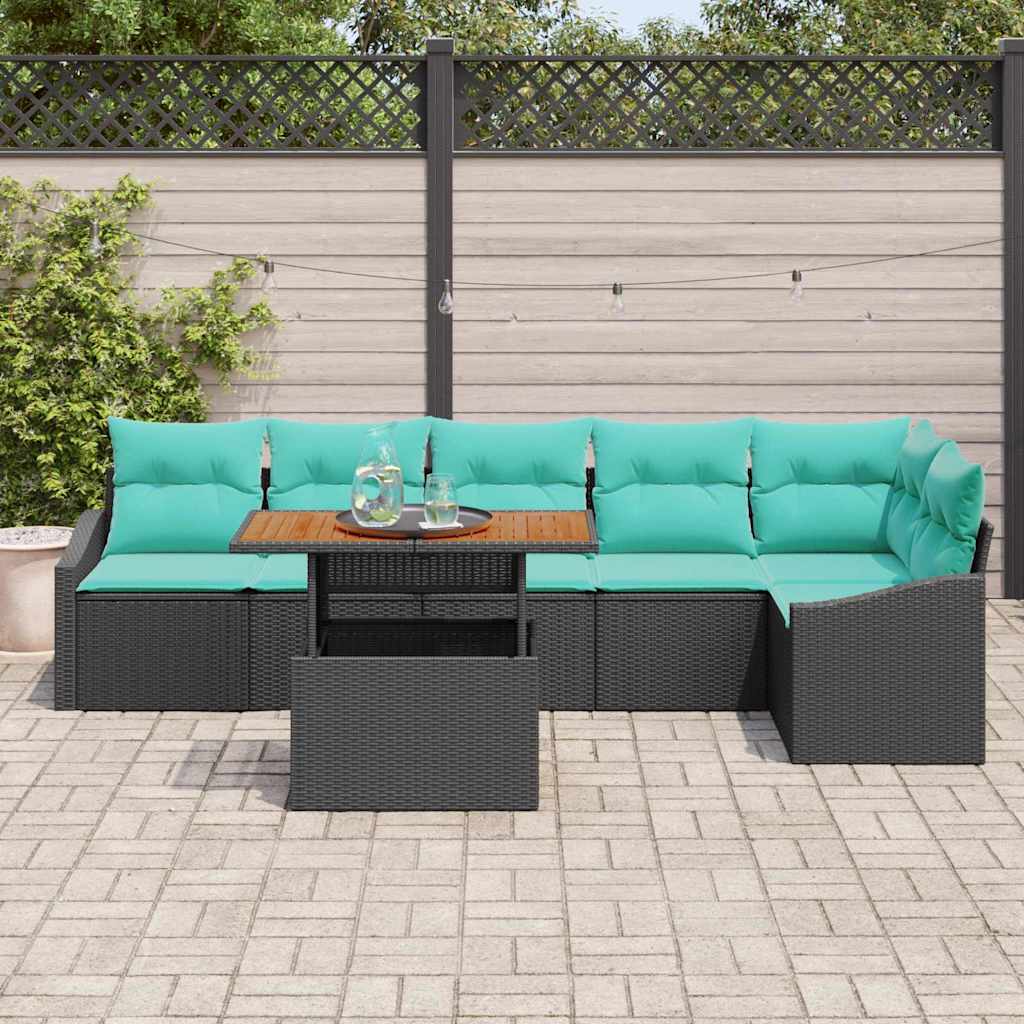 vidaXL Tuin Eettafel Set met kussen 7 pcs Zwart en Blauwgroen