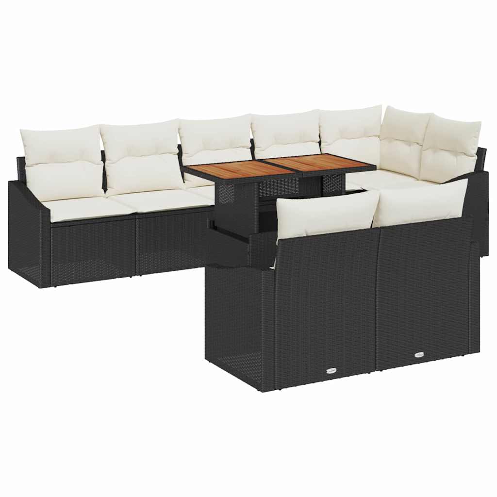 vidaXL Tuinbank Set met kussen met kussen 9 pcs Zwart en Crème