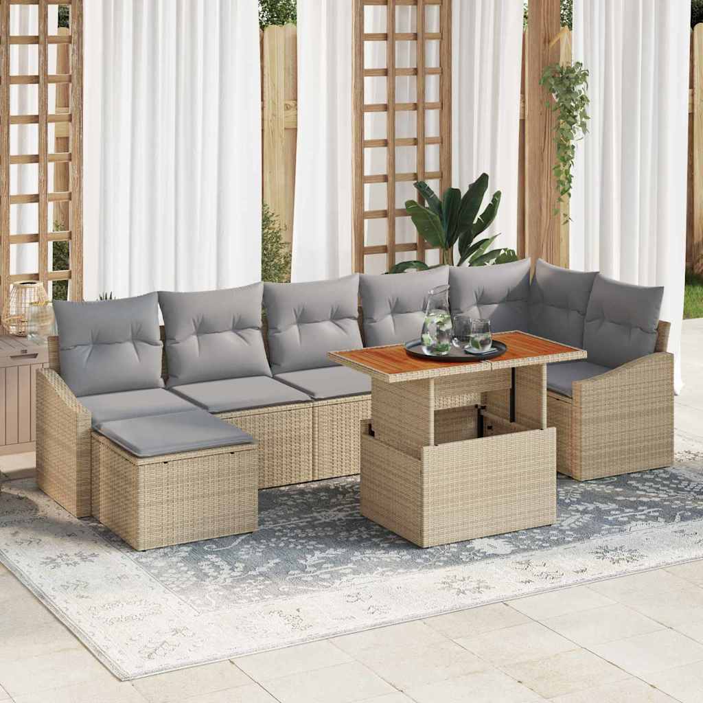 vidaXL Tuin Eettafel Set met kussen 8 pcs Zwart en Crème