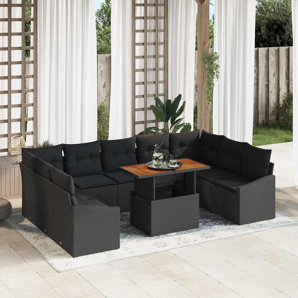 vidaXL Garden Dining Set with Cushions 10 pcs Black and Cream