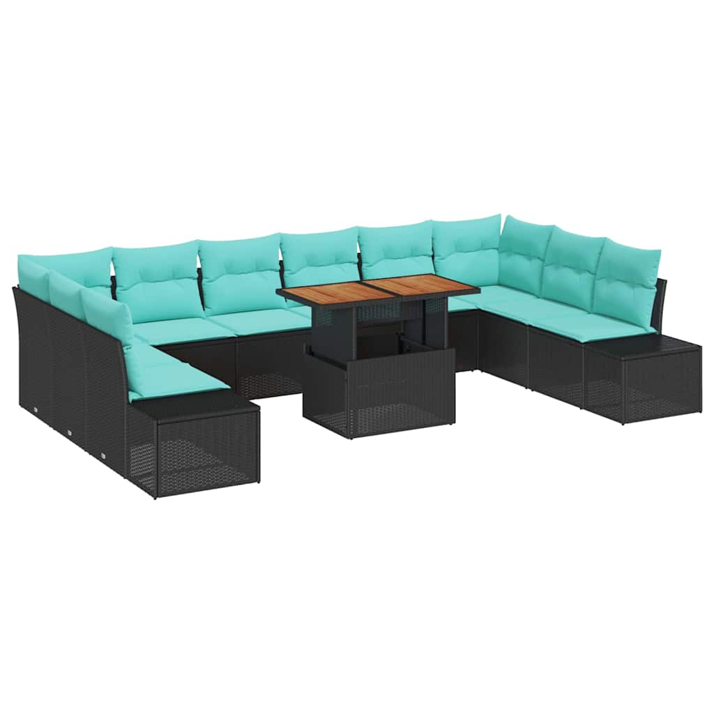 vidaXL Tuin Eettafel Set met kussen 11 pcs Zwart en Blauwgroen