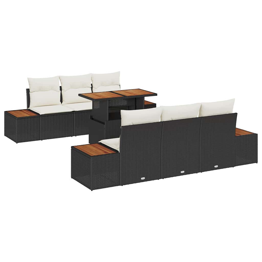 vidaXL Tuin Eettafel Set met kussen 7 pcs Zwart en Beige