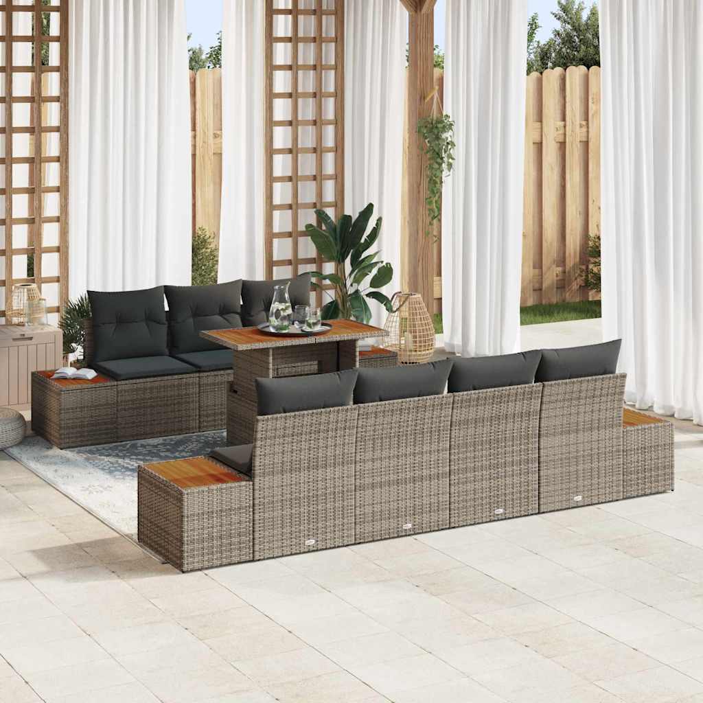 vidaXL Tuinbank Set met kussen 8 pcs Zwart Poly rattan