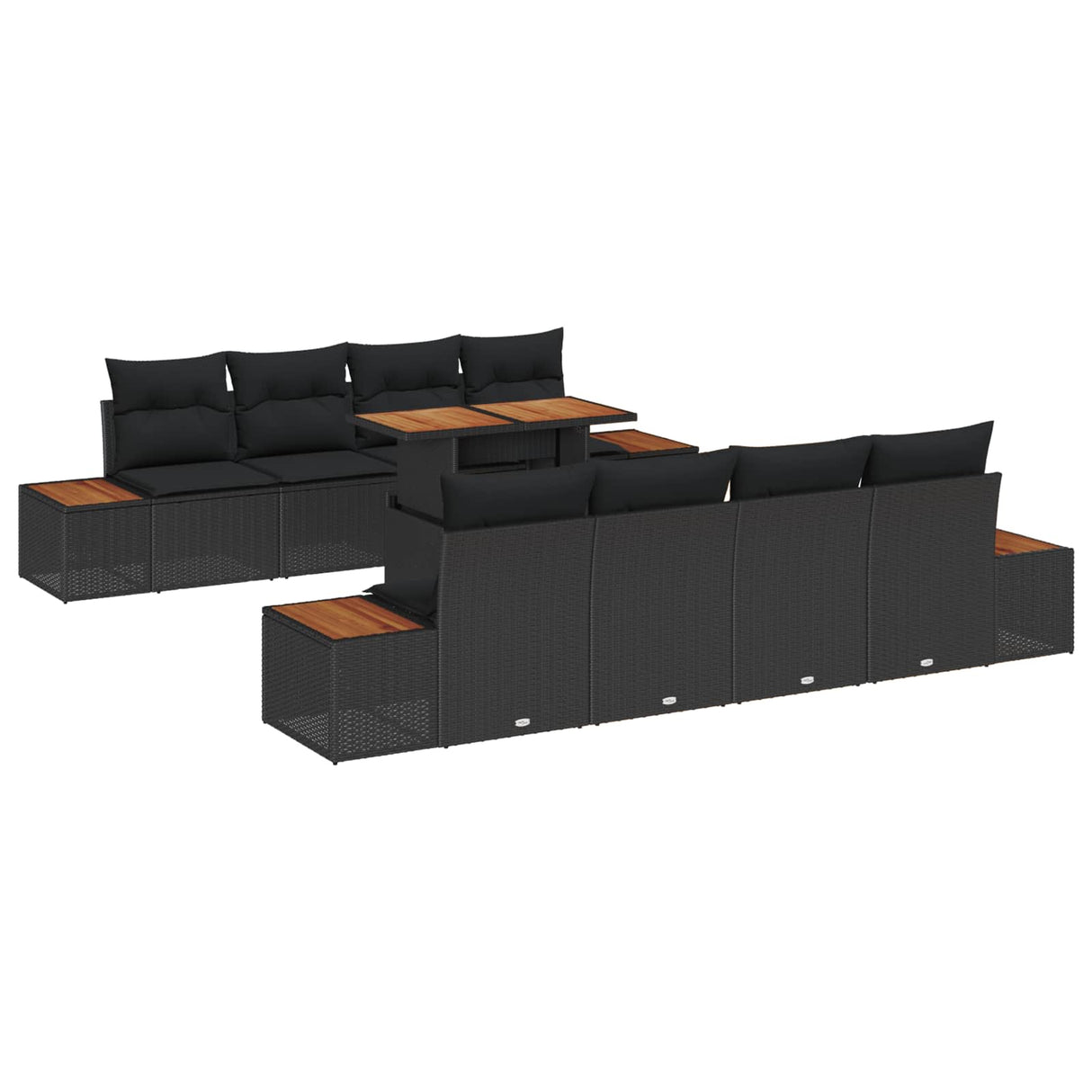 vidaXL Tuin Eettafel Set met kussen 9 pcs Zwart en Beige