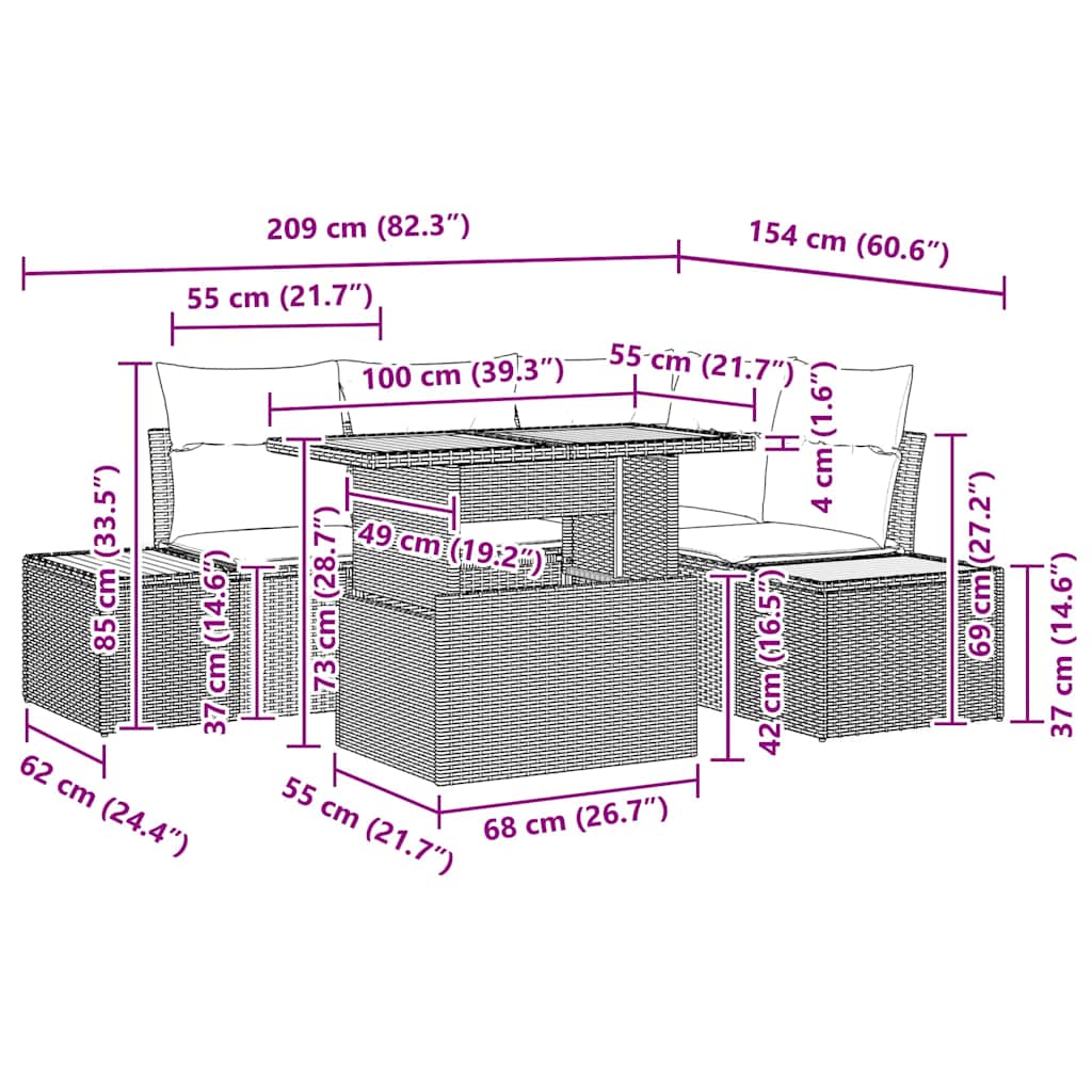 vidaXL Tuin Eettafel Set met kussen 5 pcs Zwart en Beige