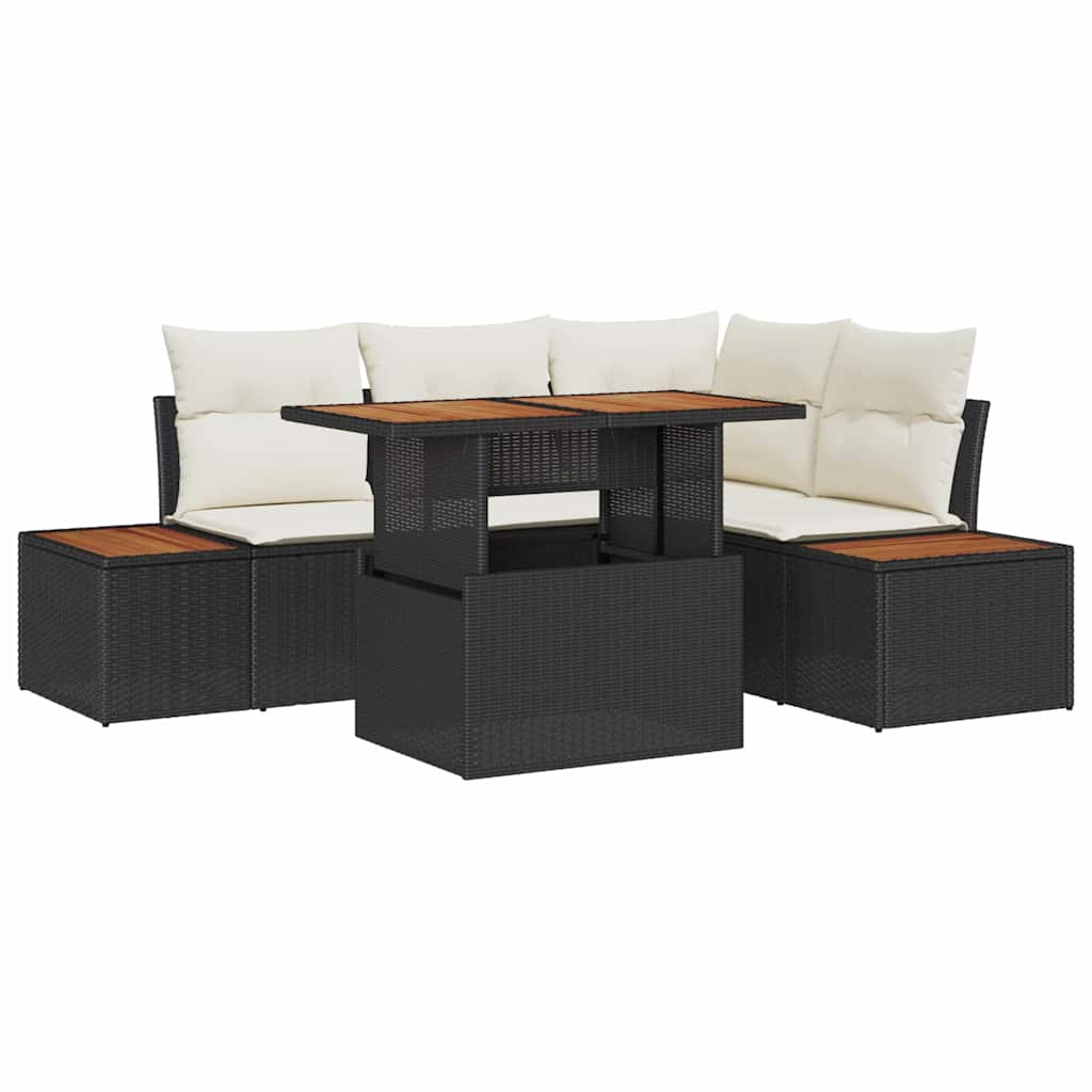 vidaXL Tuin Eettafel Set met kussen 5 pcs Zwart en Beige