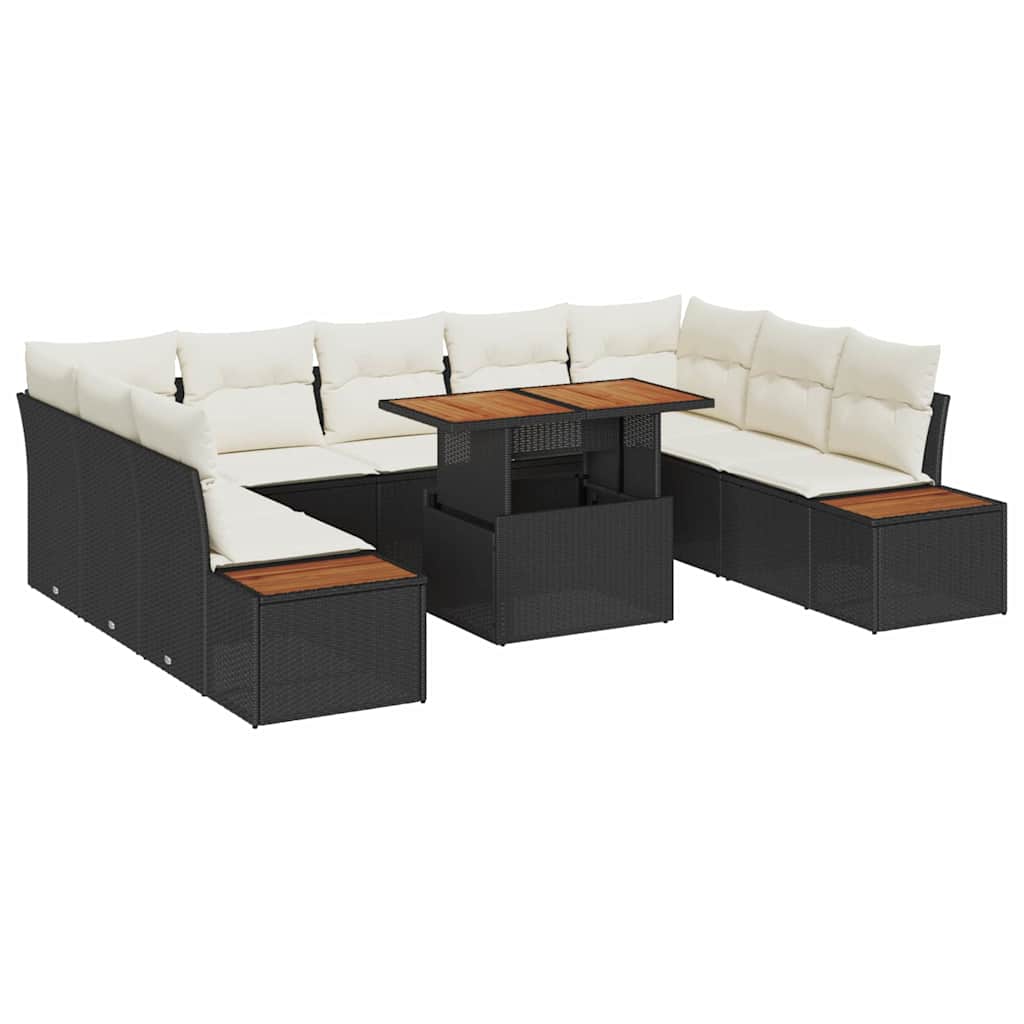 vidaXL Tuin Eettafel Set met kussen 10 pcs Zwart en Beige