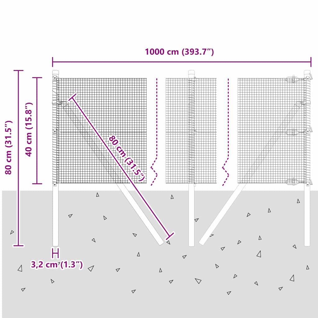 vidaXL Hekpaal. Zilver 10 x 0,4 m (12 x 12 mm gaas) Staal