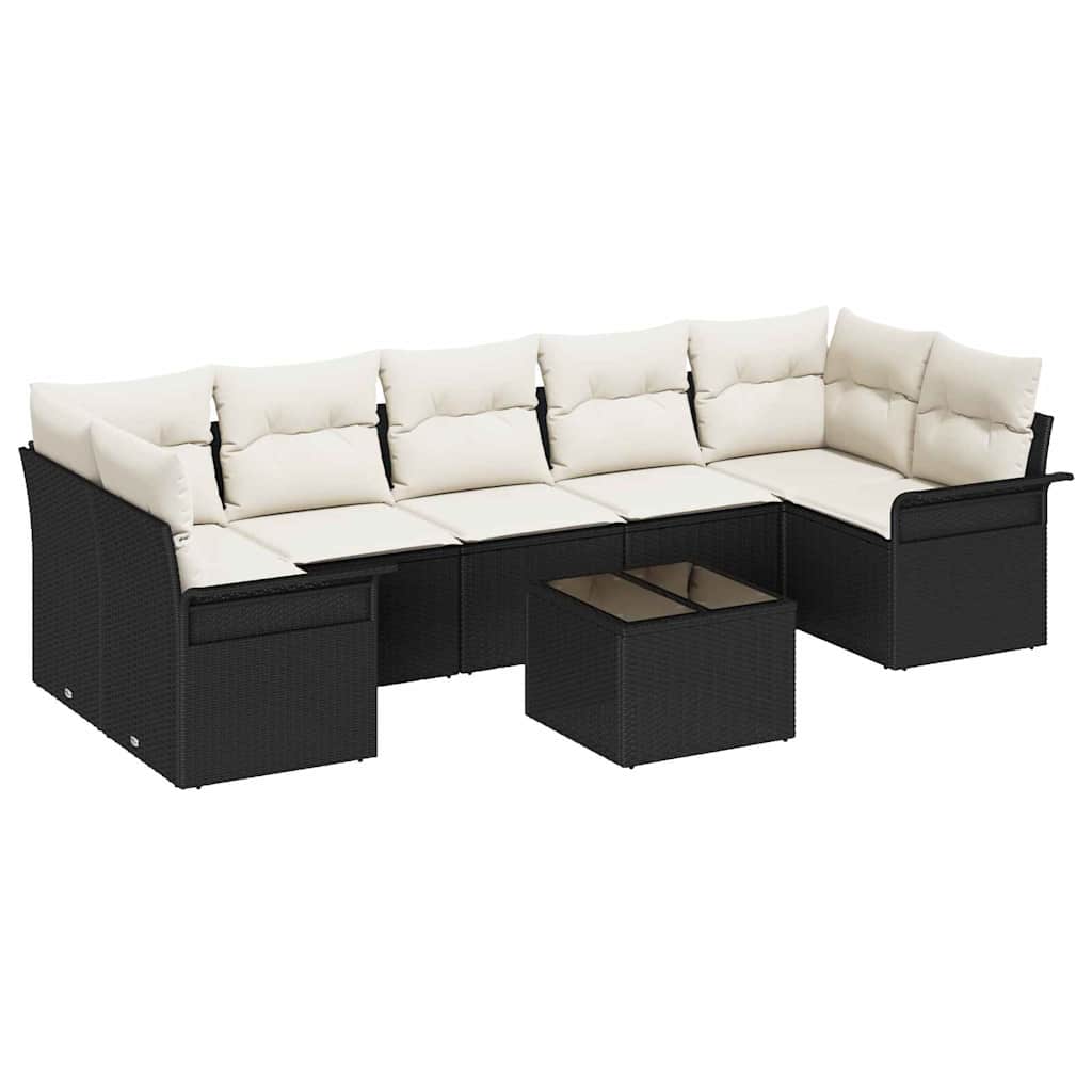 vidaXL Tuinbank Set met kussen 8 pcs Zwart en Crème poly rattan