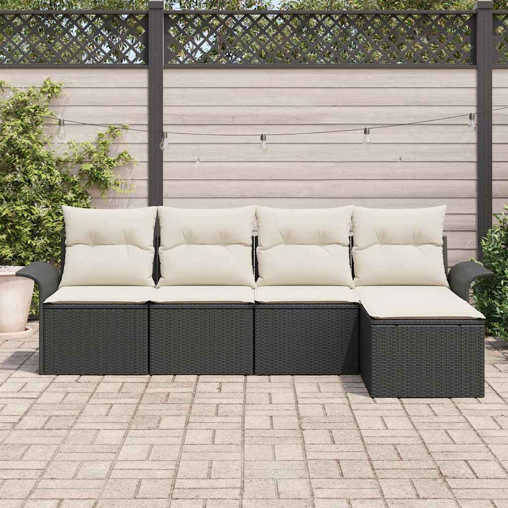 vidaXL Tuinbank Set met kussen met opslag 5 pcs Zwart poly rattan