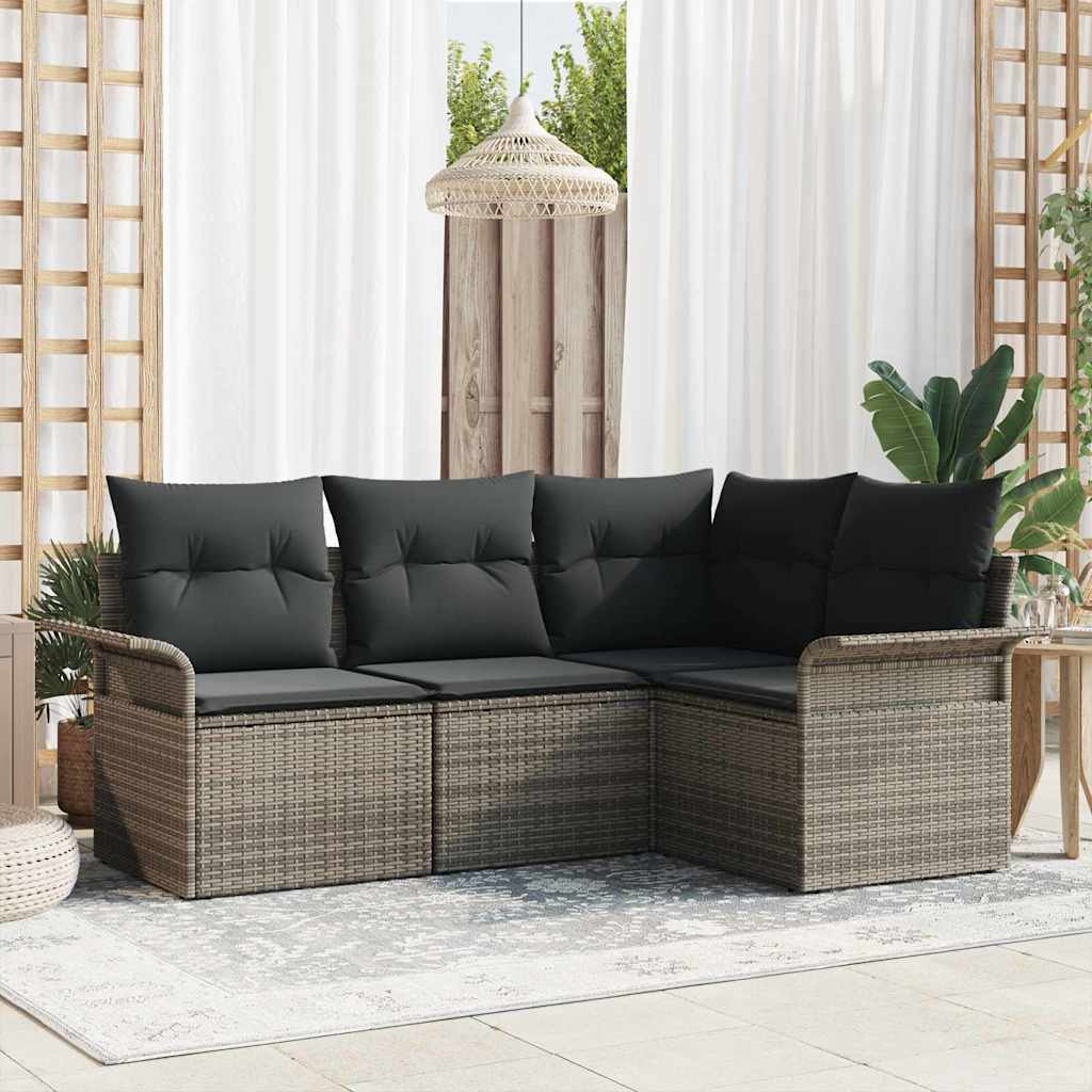 vidaXL Tuinbank Set met opslag 4 pcs Zwart poly rattan