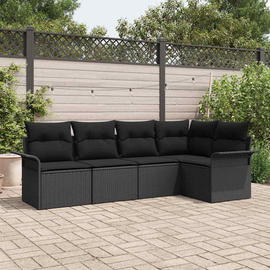 vidaXL Tuinbank Set met opslag 5 pcs Zwart poly rattan