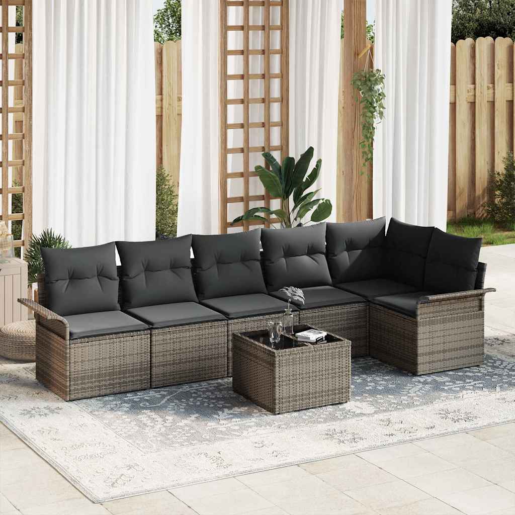 vidaXL Tuinbank Set met kussen met opslag 6 pcs Zwart Poly rattan