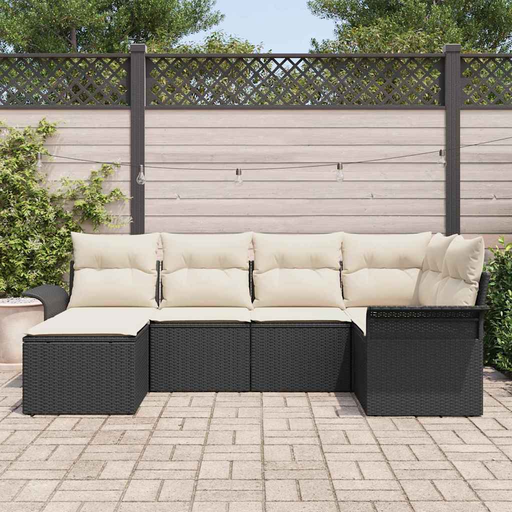 vidaXL Tuinbank Set met opslag 6 pcs Zwart poly rattan