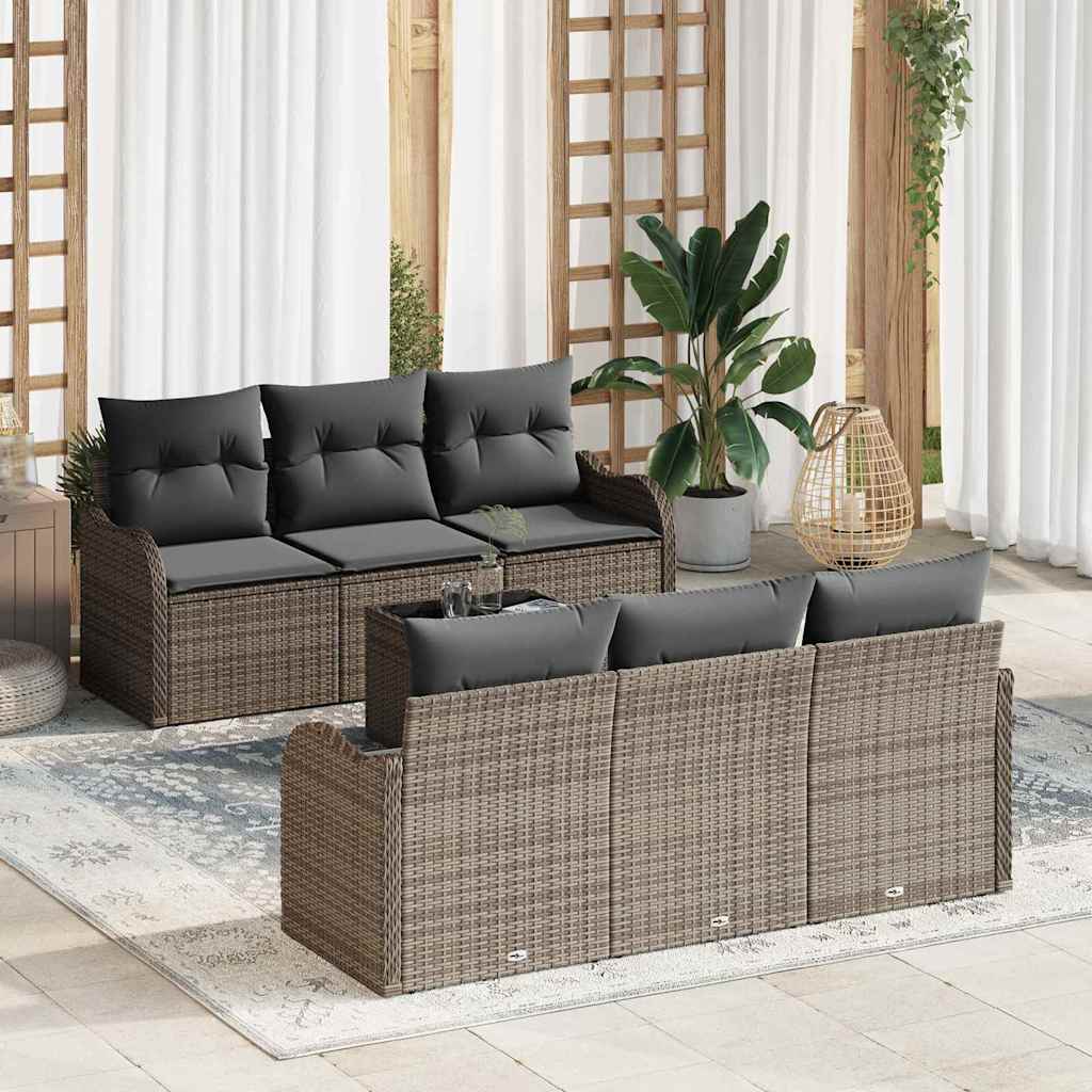 vidaXL Tuinbank Set 7 pcs Zwart en Crème Poly rattan, staal en glas