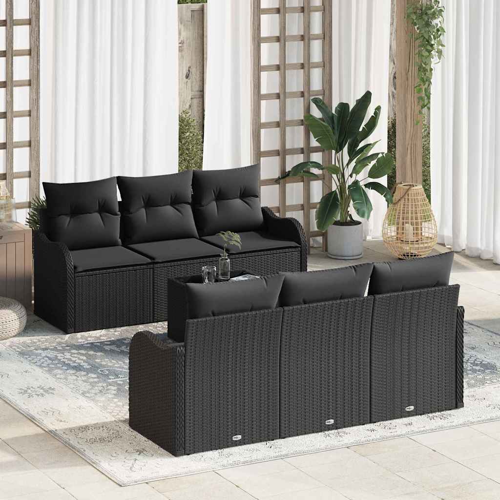 vidaXL Tuinbank Set 7 pcs Zwart en Crème Poly rattan, staal en glas