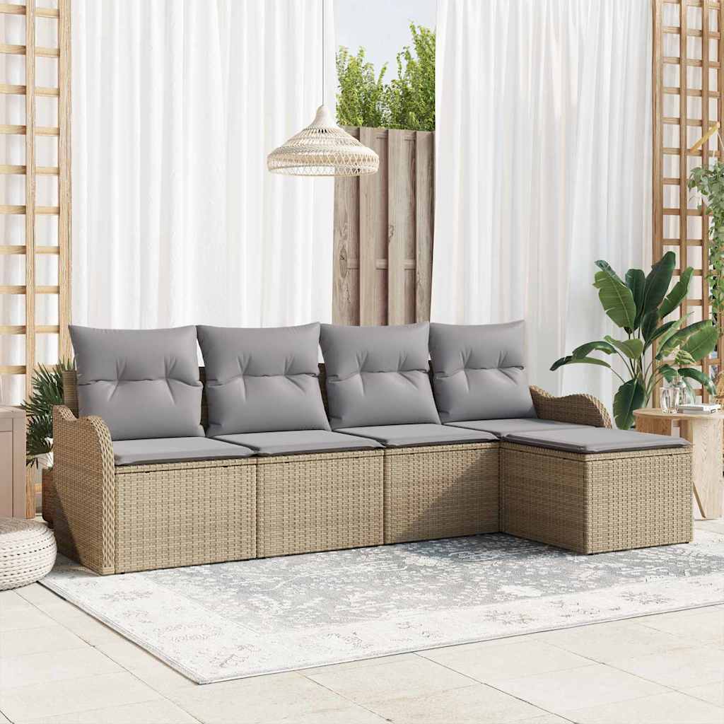 vidaXL Tuinbank Set met kussen met opslag 5 pcs Zwart Poly rattan