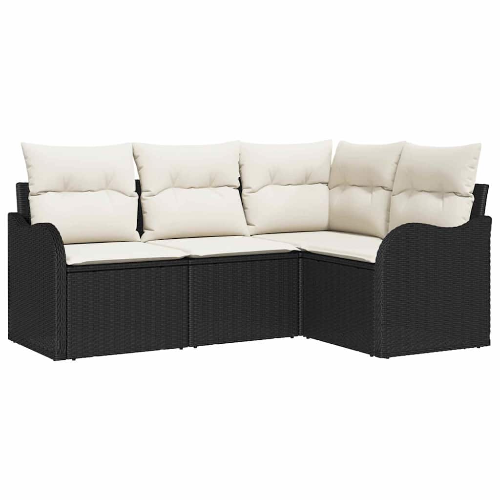 vidaXL Tuinbank Set met opslag 4 pcs Zwart poly rattan