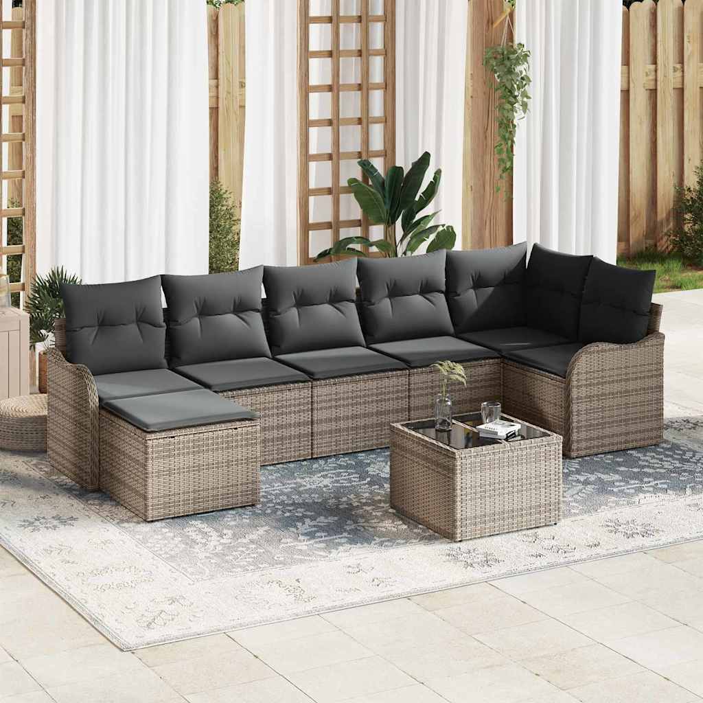 vidaXL Tuinbank Set met kussen 7 pcs Zwart en wit Poly rattan